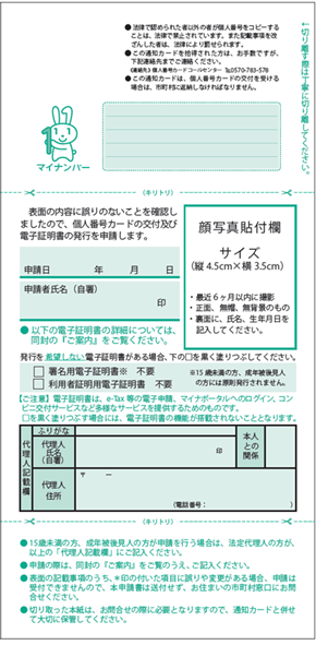 通知カード・個人番号カード交付申請書（裏）のイメージ
