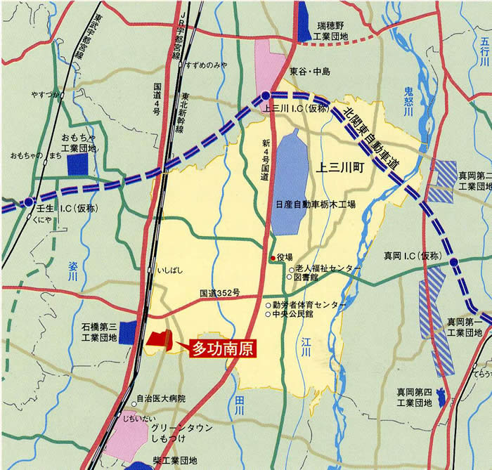テクノパークかみのかわの位置図 テクノパークかみのかわの位置図
